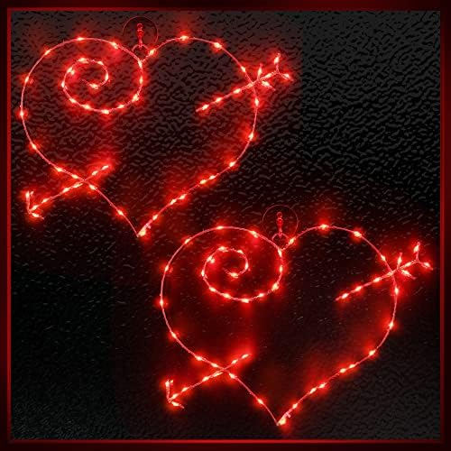 Valentine Window Lighted Red Heart with Arrow, 16 Inch 50 LEDs Iron Frame Hanging Light, Love Window Silhouette Party Decoration Indoor for Mother's Day Wedding, Proposal, Birthday (2) by Meonum