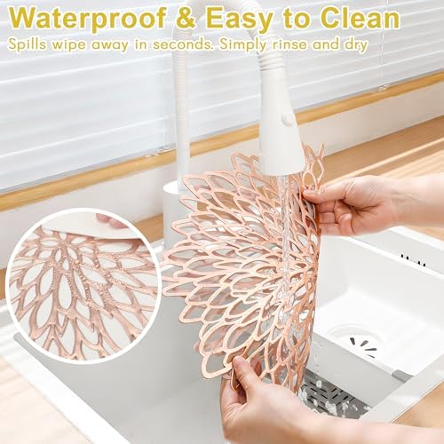 Set of 18 Round Placemats Rose Gold, Heat-Resistant PVC Table Mats with Luxury Metallic Glossy Finish for Thanksgiving Christmas Wedding Party Decor, Easy to Clean - Image 3