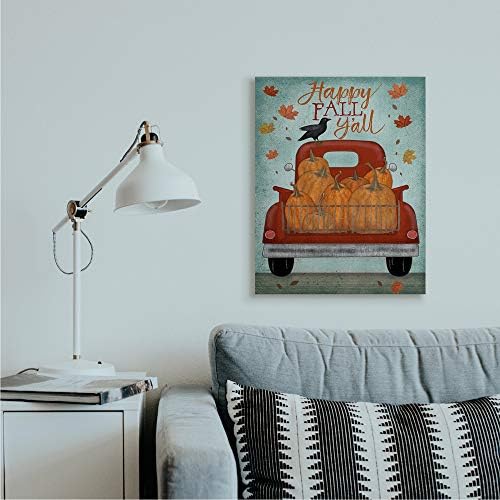 Stupell Industries Happy Fall Y'all Autumn Harvest Red Truck, Design by Beth Albert Canvas Wall Art, 24 x 30, Blue - Image 3