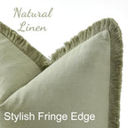 decorUhome Linen Fringe Sage Green Throw Pillow Covers 12x20 Set of 2 - Image 2