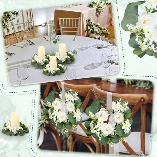 Zeyune 24 Pcs Candle Rings Bulk Artificial Eucalyptus Wreath Elegant - Image 6