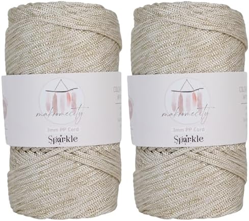 Makromecity Sparkle 2 Skeins of Polypropylene Macrame Cord 3mm x 131 Yards (394 feet) Premium Polyester Macrame Cord for Macrame Art & Crafts for Wall Hangings, Bags, Underplate, Rug by Makromecity
