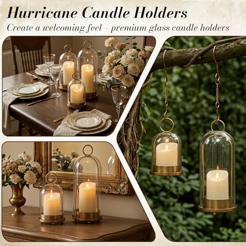 12"&9"&7" Hurricane Glass Candle Holders, Hurricane Holder with Metal Base - Image 5