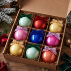 Hollowfly 9 Pcs 3 Inch Colorful Glass Christmas Ornaments with Velvet Bow - Image 4