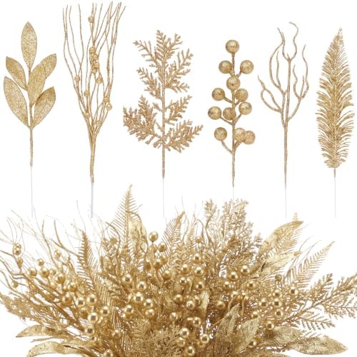 66 Pcs Light Gold Christmas Glitter Picks and Sprays by Vertintong