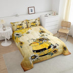 Erosebridal Yellow Bee Bedding Set,Sweet Honey Can Comforter Set for Teens Adult Women,Gerbera Floral Duvet Set 3Pcs with 2 Pillow Cases,Vintage Cartoon Microfiber Down Comforter,Full Size - Image 3