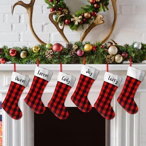 Tatuo 12 Pack Christmas Burlap Stockings Hanging,Black Red - Image 4