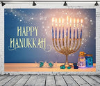 BELECO 12x8ft Fabric Happy Hanukkah Photography Backdrop Menorah Glitter Bokeh Lights Gyro Chanukah Holiday Decorations Banner Background Jewish Holy Festival Israel Party Supplies Studio Photo Prop - Image 2