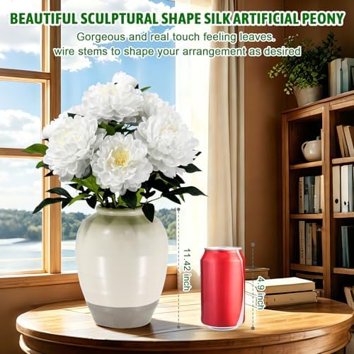 Fake Peony Plant 2FT Tall, Realistic Touch Leaves, Potted Peony Artificial Plants Indoor for Home Decor Small Office Home Living Room-White - Image 6