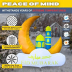 6FT Ramadan Inflatable Yellow Crescent Moon with Double Minaret - Islamic Ramadan Decor for Outdoor Front/Back Lawns, Built-in LED Lights and Fan - Image 2