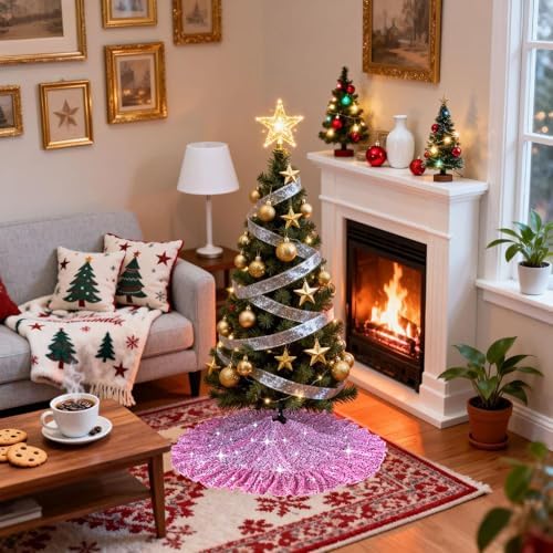 Pink Tree Skirt 45 in Ruffled Christmas Tree Skirts for 6FT Tree - Image 5