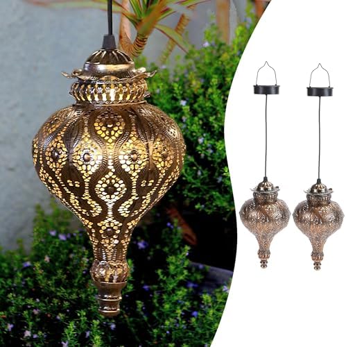 Solar Moroccan Lantern Outdoor Hanging Garden Decor (2 Pack, Bronze) by JOLUSIAGardenDecor