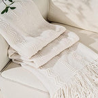 BATTILO HOME Cream Throw Blanket for Couch, Bedroom Decor Boho Throw Blanket, Decorative White Blanket Throw for Sofa Living Room, 50"x60" - Image 3
