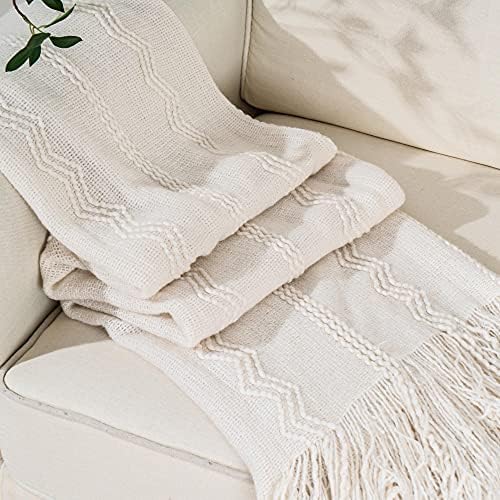 BATTILO HOME Cream Throw Blanket for Couch, Bedroom Decor Boho Throw Blanket, Decorative White Blanket Throw for Sofa Living Room, 50"x60" - Image 3