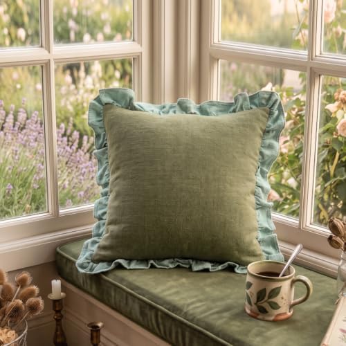 patdrea Vintage Green Linen Throw Pillow Covers,Set of 2,22"x22"-Kubum - Image 7