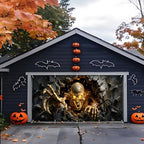 Halloween Garage Door Banner 7x16 FT - Realistic Skeleton Breaking Through Wall Backdrop Cover, Glowing Gold Skull Monster Hanging Decor for Double Car Garage Door Outdoor Yard Scary Party - Image 5