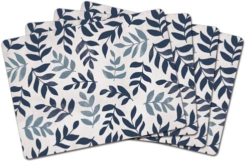 CounterArt Blue Leaf Floral Boxed Set of 4 Premium Hardboard Placemats by Thirstystone