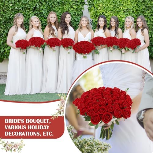 Rowfad 60 Pcs Artificial Roses Bulk, Fake Velvet Silk Flowers, Red - Image 4