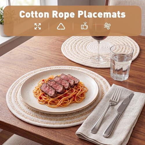 12 Pack Round Woven Placemats 13 Inch Rattan Washable Farmhouse - Image 4