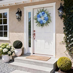 26 Inch Hydrangea Summer Wreaths for Front Door, Blue Hydrangea Wreath Artificial Door Wreaths Spring Summer Decor with Fern Leaves for Indoor Outdoor Home Wall Porch Window or Wedding Decoration - Image 2