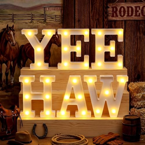 Honoson 6 Pcs Western Party Decorations Yee Haw LED Light up Sign by Honoson
