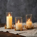 NUPTIO Gold Pillar Candle Holder: Hurricane Glass Candle Stands with Sleeve by Nuptio