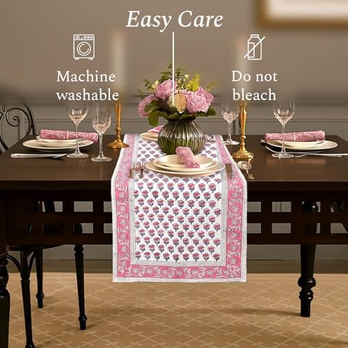 CPC Pink Sapphire Block Print Cotton Table Runner 16x90 Inch Long Runner - Image 6