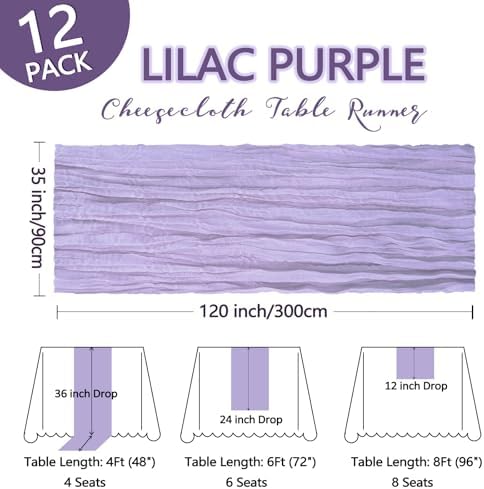 12 Pack 35 x 120 Inch Lilac Purple Table Runner Cheesecloth 10Ft - Image 2
