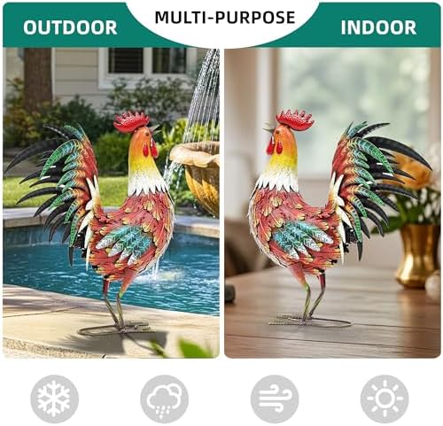 Metal Rooster Yard Decor, 21" Outdoor Garden Statues for Patio - Image 5