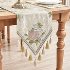 Loom and Mill European Jacquard Floral Table Runner 13x72 inch,Pearly Beige - Image 6
