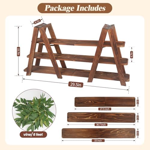 Wisreach Wooden 3-Tier Cupcake Stand with Removable Trays & Vine Decoration — Foldable Party Display Serving Ladder with Platter for Cake, Snacks, Fruits, Chips, Bread - Image 5