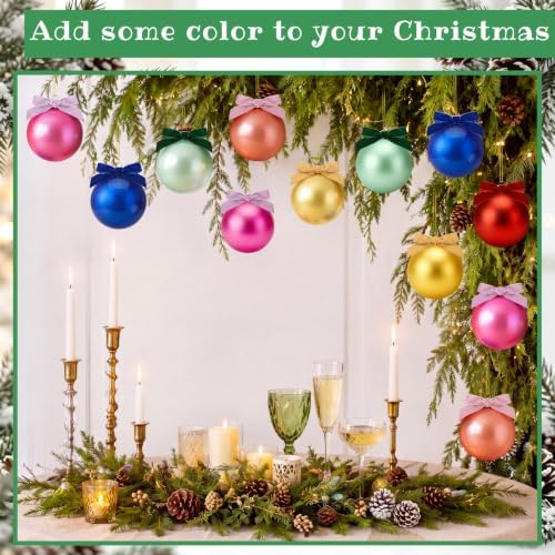 Hollowfly 9 Pcs 4 Inch Colorful Glass Christmas Ornaments with Velvet Bow - Image 6
