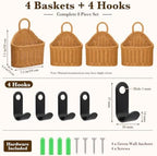 4 Pcs Hanging Wicker Baskets for Wall, with Hooks - Image 3