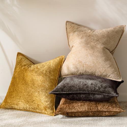 a moment Throw Pillow Covers 22X22 Inch 4 Packs,Soft Velvet Decorative Pillow Cases with 3D Ice Flower,Texture Modern Accent Cushion Covers for Sofa Couch Home Decor Dusty Gold - Image 5