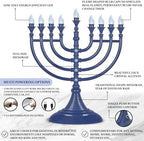 Multi-Pack Blue Traditional LED Hanukkah Menorahs Powered by Battery or USB Chanukiah Electric Menorah 4' Micro USB Cable Included Electronic Chanukah Candles Hanukah Decor Lights Minorah - Image 3