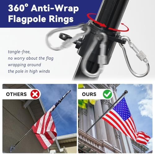 3x5 American Flag with Pole for House, 7FT Flag Pole Kit with us flag 3x5 heavy duty outdoor indestructible, Tangle Free Flag Pole with Bracket for Residential, Commercial, Outdoors Garden, Black - Image 3