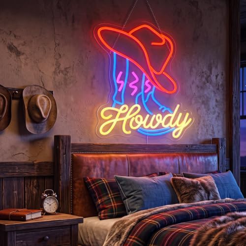 Zhengmy Howdy Neon Sign, USB Powered Cowboy Boot LED Wall Decor - Image 2