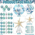 Gejoy 32 Pcs Christmas Tree Decoration Set Include Coastal Christmas Tree Bow Topper Starfish Bow Wreath Xmas Trees Skirt 30 Pcs 3 Sizes Blue and Silver Hanging Xmas Ball Ornaments for Home Decor - Image 3