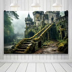 Leowefowa Mysterious Castle in The Forest Backdrop 10x5ft Ancient Magic Castle Fairy Tale Forest Photo Background Enchanted Forest Vintage Medieval Castle Photography Background Banner Vinyl - Image 3