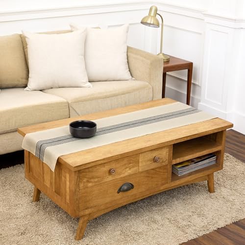 Solino Home 100% Linen Table Runner, 14 x 60 in, Black and Natural Striped by SolinoHome