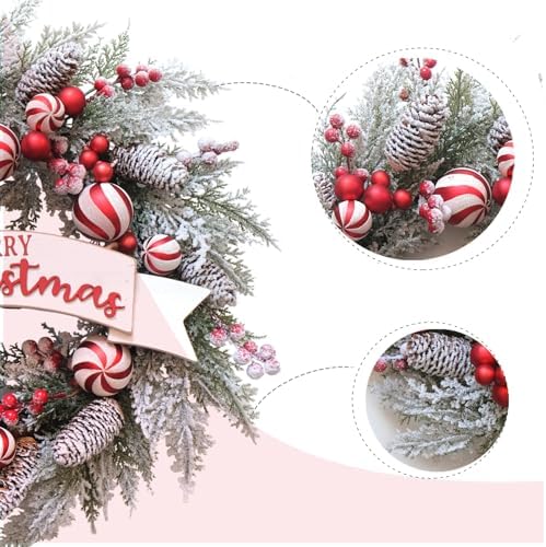24 Inch Artificial Christmas Wreath for Front Door with Balls Berries Frost Pine Needles Pine Cones Christmas Decorations for Indoor Outdoor Wall Window Home Holiday Xmas Decor - Image 2
