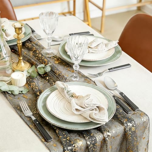 10 Pcs Black and Gold Gauze Table Runner, 28x118 Inch Sheer Glitter Metallic Foil Mesh Table Runner for Birthday Party Wedding Anniversary Christmas Halloween - Image 4