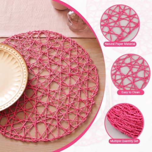 Threehoney Paper Braided Round Placemats, Set of 24, Rose Red, 13 in - Image 3