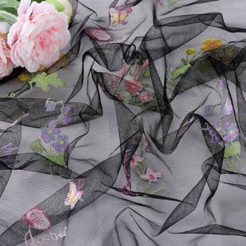 QueenDream 3 Pcs Black Wildflower Party Decorations Floral Table Runner Fabric 10ft Embroidery Tulle Spring Table Runner Seasonal Summer Butterfly for Wedding Baby Shower Birthday Party - Image 5