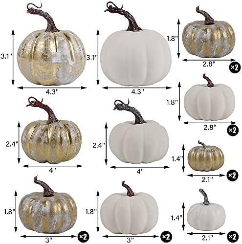winemana 16 Pcs Golden and White Pumpkins Fall Decorations for Home - Image 3