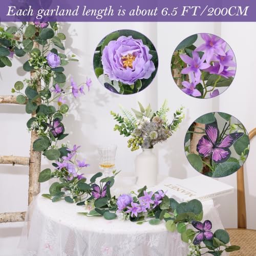 Artificial Rose Vine Fake Flower Garland,Purple, 2PCS - Image 2