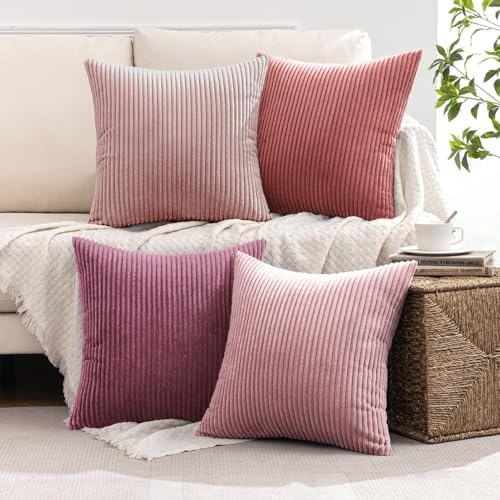 MIULEE Soft Corduroy Decorative Throw Pillow Covers Purple Pink 20x20 - Image 2