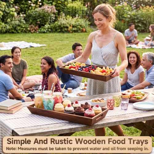 Gisafai 6 Pcs Long Wooden Narrow Tray Large Fall Serving Trays with Handle - Image 6