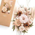 Ling's moment Artificial Wedding Flowers Combo, Beige & Sepia, Deluxe by LingsMoment