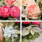 24 Inch Spring Wreath for Front Door, Magenta Pink Rose Floral Wreath with Lavender, Eucalyptus, Lamb's Ear and Blue Wildflowers, Silk Summer Wreath for Home Porch Wall Window Seasonal Decor - Image 2
